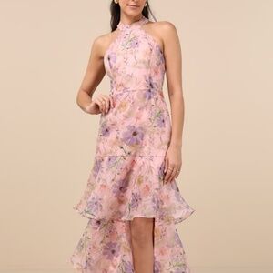 Lulus Forever Exceptional Light Pink Floral Halter Organza Maxi Dress - Size XS